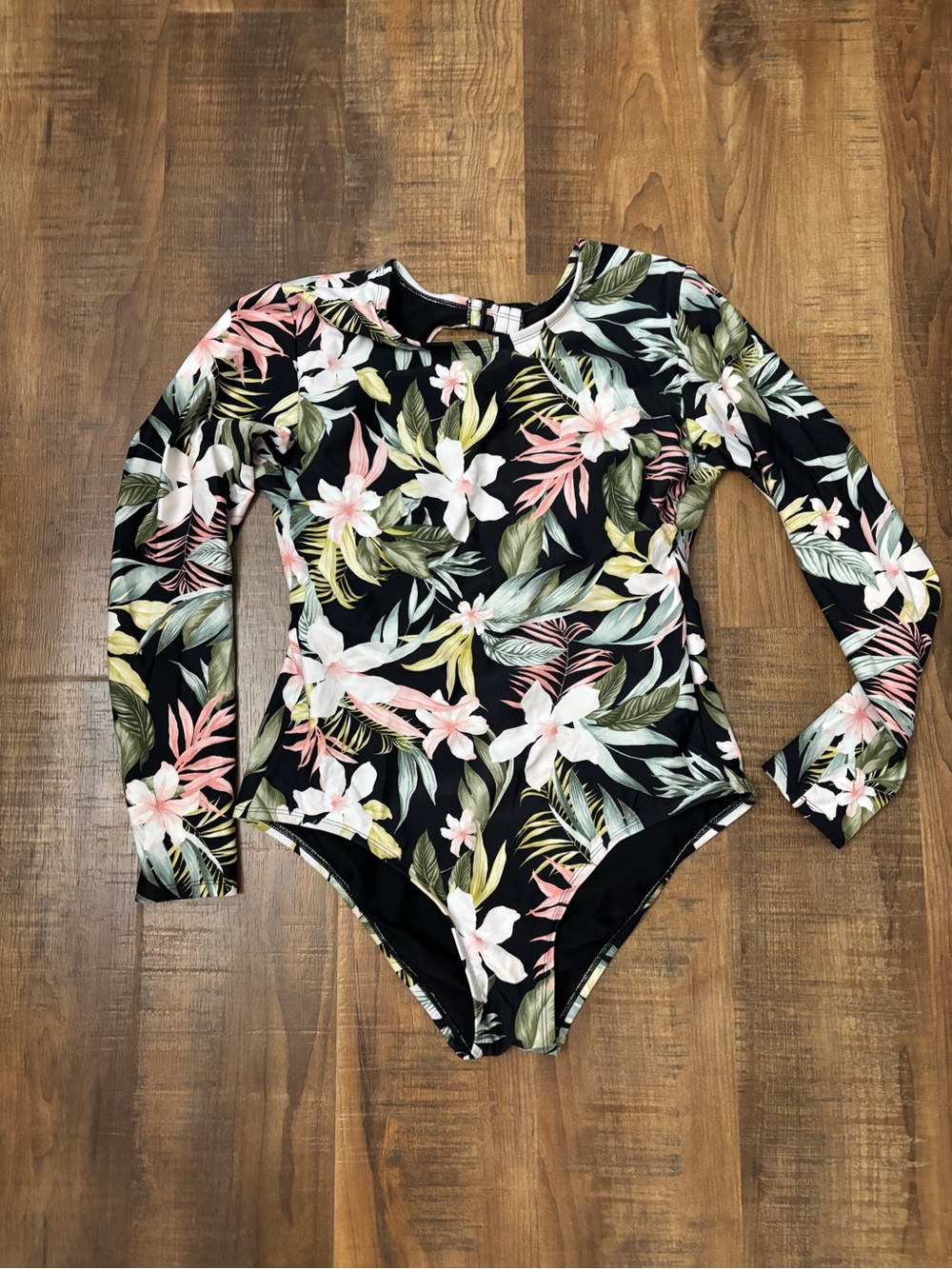 Kona Sol Women's size Medium Tropical Long Sleeve Low Back One-Piece Swimsuit